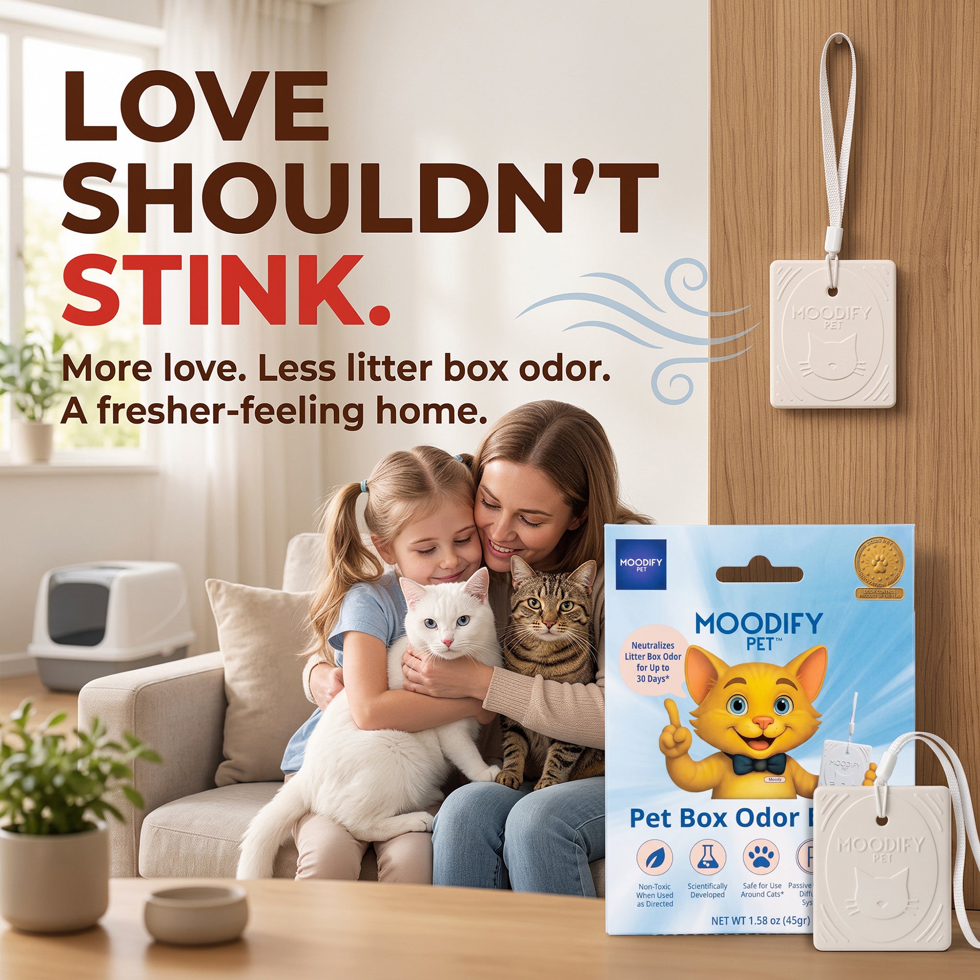 MoodifyPet Cat Litter Box Odor Neutralizer — 1 System for 30 Days