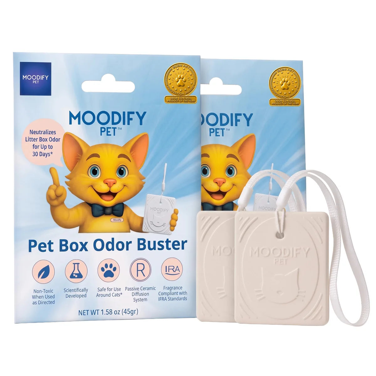 MoodifyPet Classic 2 Pack — cat litter box odor neutralizer, two hanging units for about 60 days of odor control